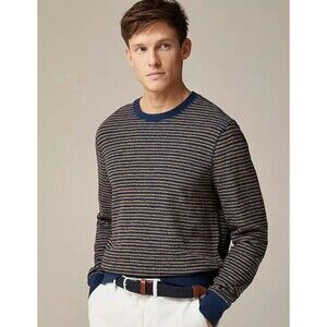 J.Crew Long-Sleeve Textured Sweater-Tee in Navy Gold Stripe US Men's‎ Medium M